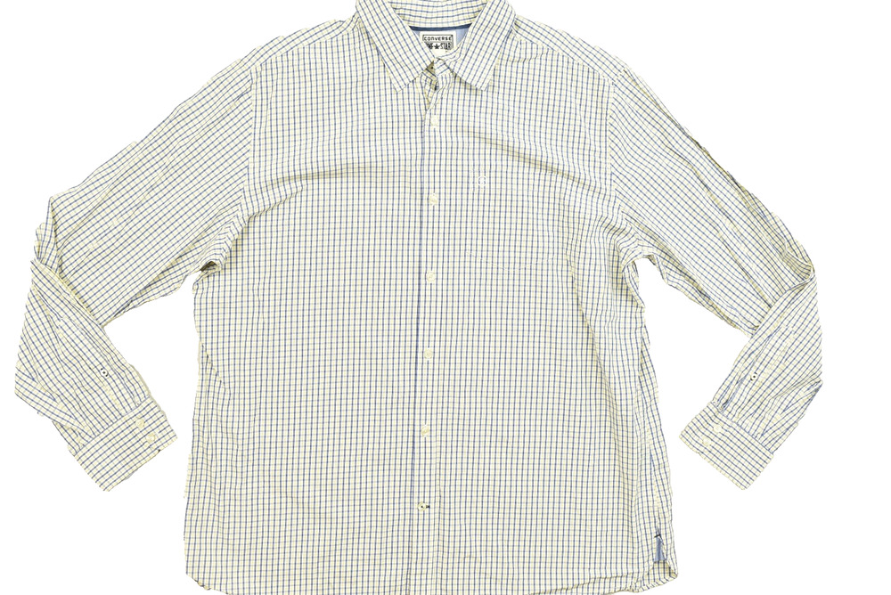Converse One Star Men XXL Yellow Blue Plaid Check Long Sleeve Button Down Shirt